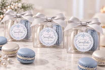 A Little Snowflake Is on the Way Macaron Favors | Winter Baby Shower Favors | Personalized 2 Macaron Gift Box | Snowflake Baby Shower