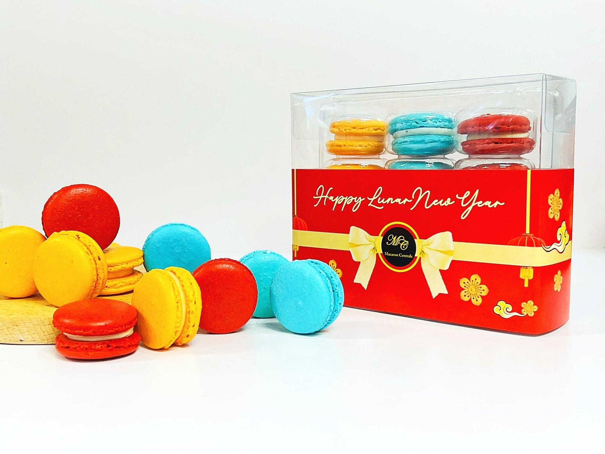 12 Pack Happy Lunar New Year Assortment with Clear Gift Box | Perfect for Joyous Lunar New Year Celebration - Macaron Centrale