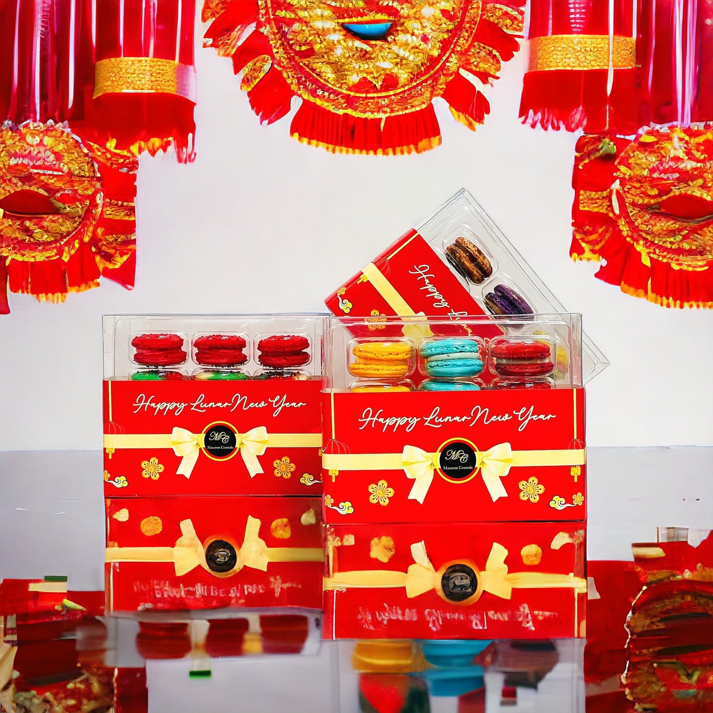 12 Pack Happy Lunar New Year Assortment with Clear Gift Box | Perfect for Joyous Lunar New Year Celebration - Macaron Centrale