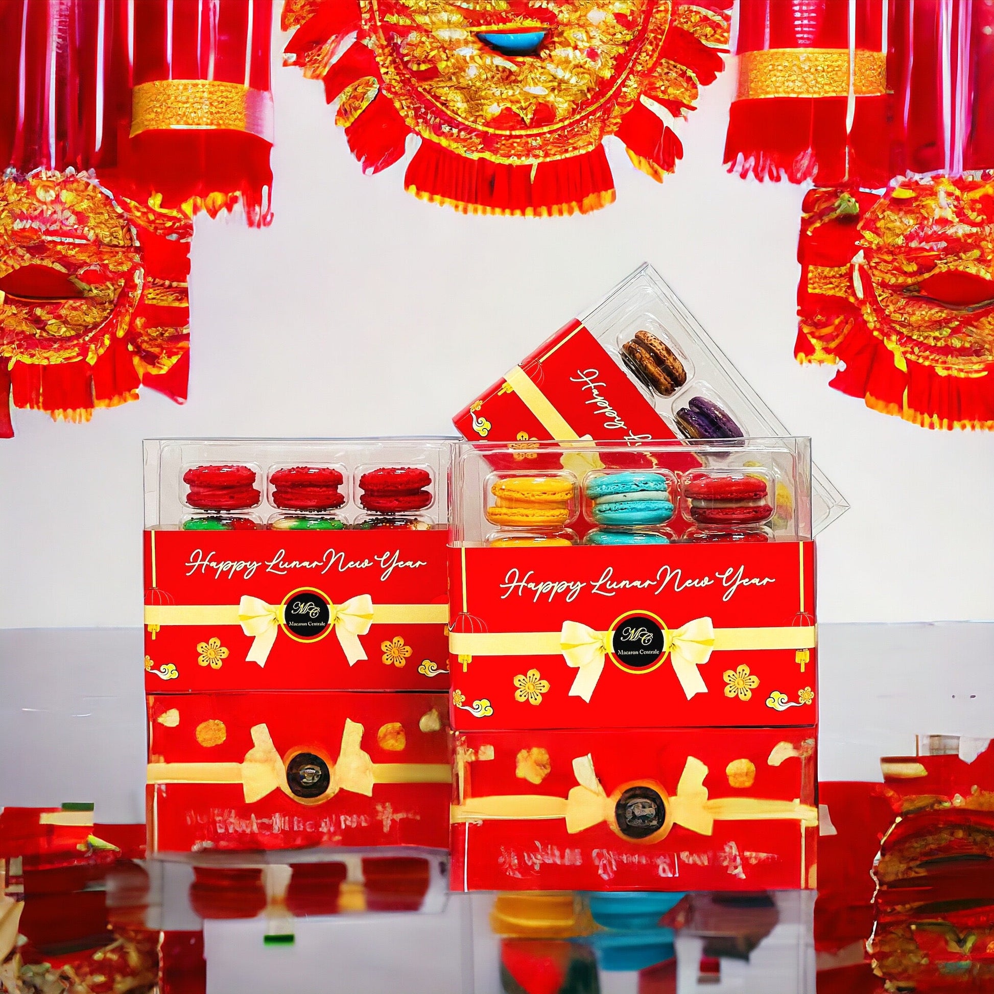 12 Pack Happy Lunar New Year Assortment with Clear Gift Box | Perfect for Joyous Lunar New Year Celebration - Macaron Centrale