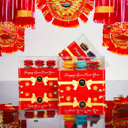 12 Pack Happy Lunar New Year Assortment with Clear Gift Box | Perfect for Joyous Lunar New Year Celebration - Macaron Centrale