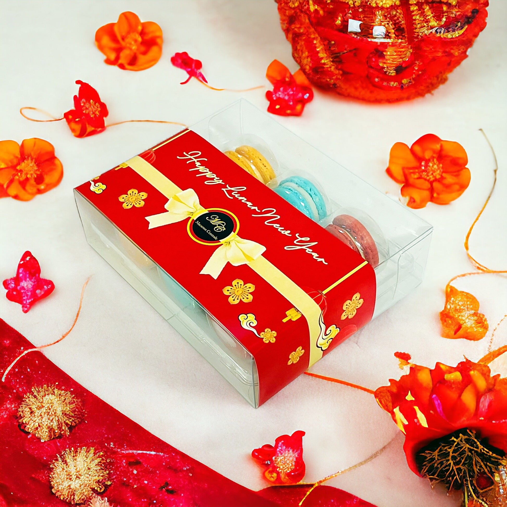 12 Pack Happy Lunar New Year Assortment with Clear Gift Box | Perfect for Joyous Lunar New Year Celebration - Macaron Centrale