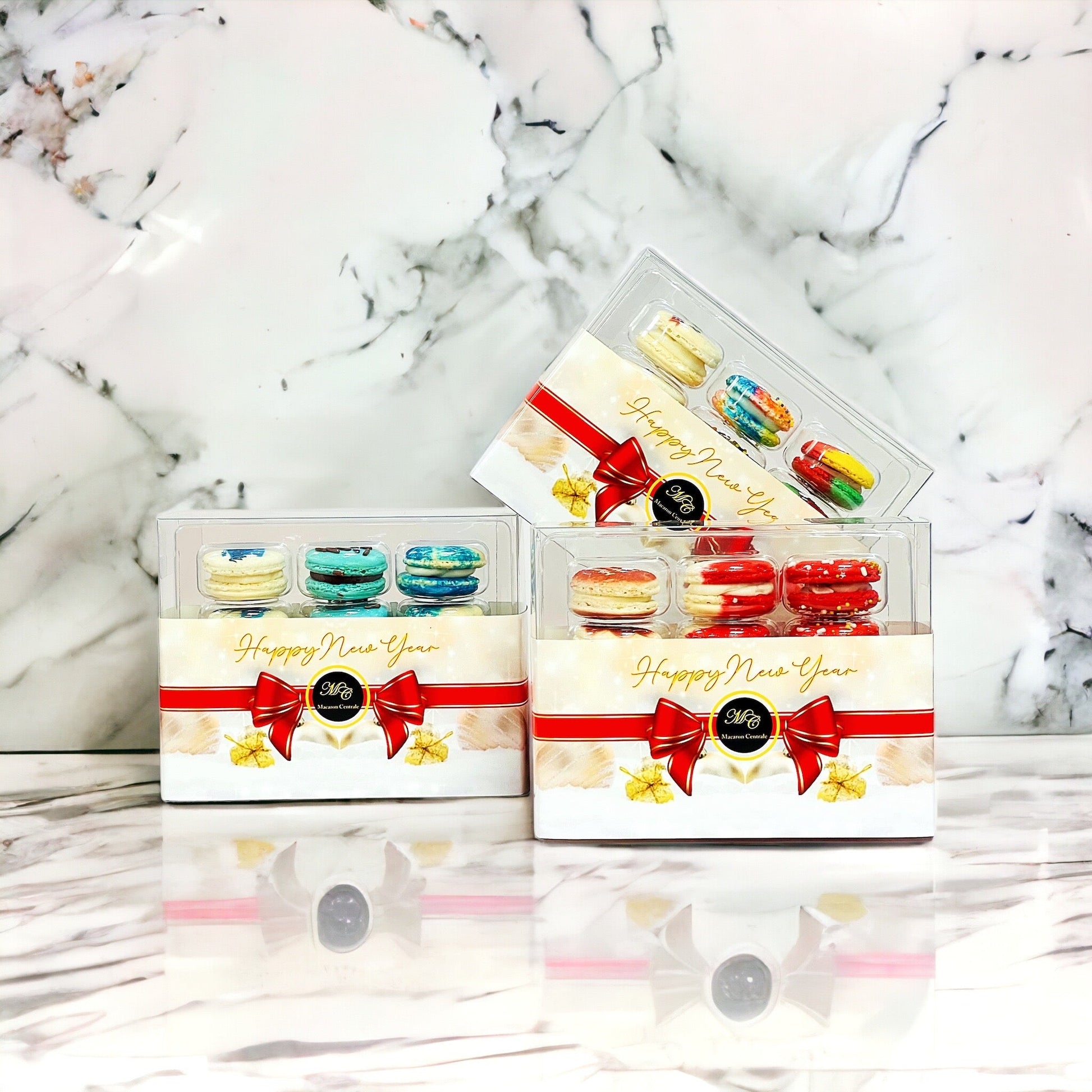 12 Pack Happy New Year Customizable Assortment with Clear Gift Box | Perfect for ringing in the New Year festivities - Macaron Centrale12 Assortment