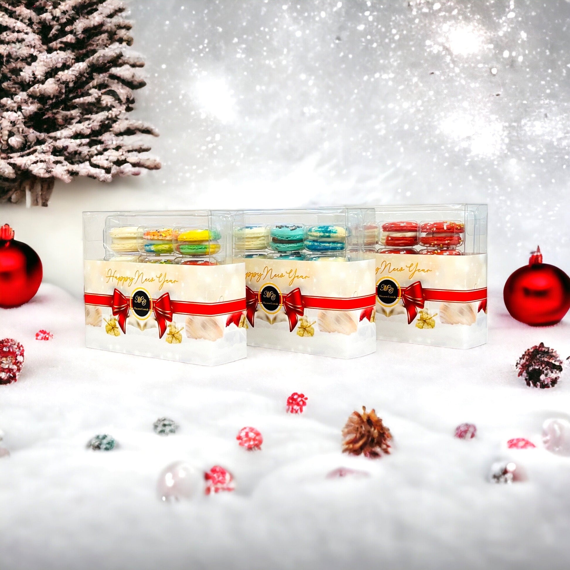 12 Pack Happy New Year Customizable Assortment with Clear Gift Box | Perfect for ringing in the New Year festivities - Macaron Centrale12 Assortment