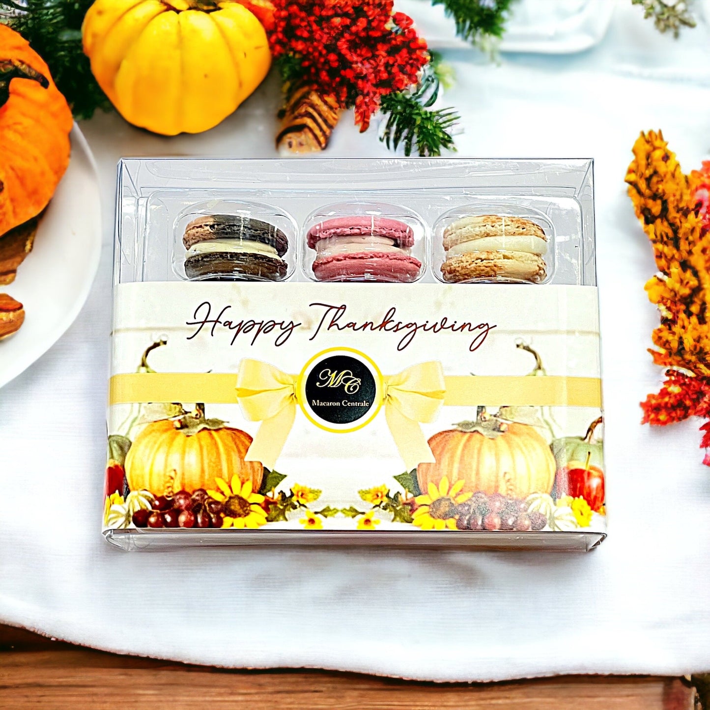 12 Pack Happy Thanksgiving Macaron Collection with Clear Gift Box | Choose Your Favorites - Macaron Centrale