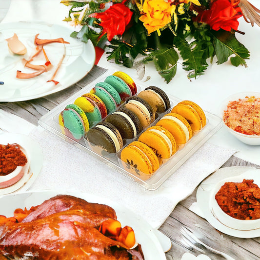 12 Pack Happy Thanksgiving Macaron Collection with Clear Gift Box | Ideal for Thanksgiving Festivities - Macaron Centrale