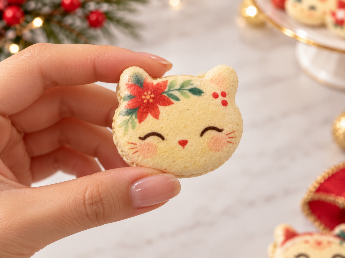 Meowgical Christmas Macarons | Cute Festive Cat-Shaped French Macaron Gift Box