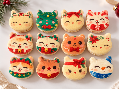Meowgical Christmas Macarons | Cute Festive Cat-Shaped French Macaron Gift Box