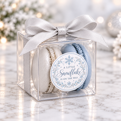 A Little Snowflake Is on the Way Macaron Favors | Winter Baby Shower Favors | Personalized 2 Macaron Gift Box | Snowflake Baby Shower