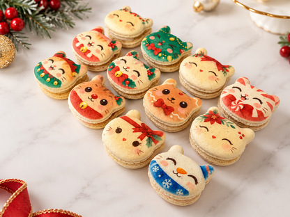 Meowgical Christmas Macarons | Cute Festive Cat-Shaped French Macaron Gift Box