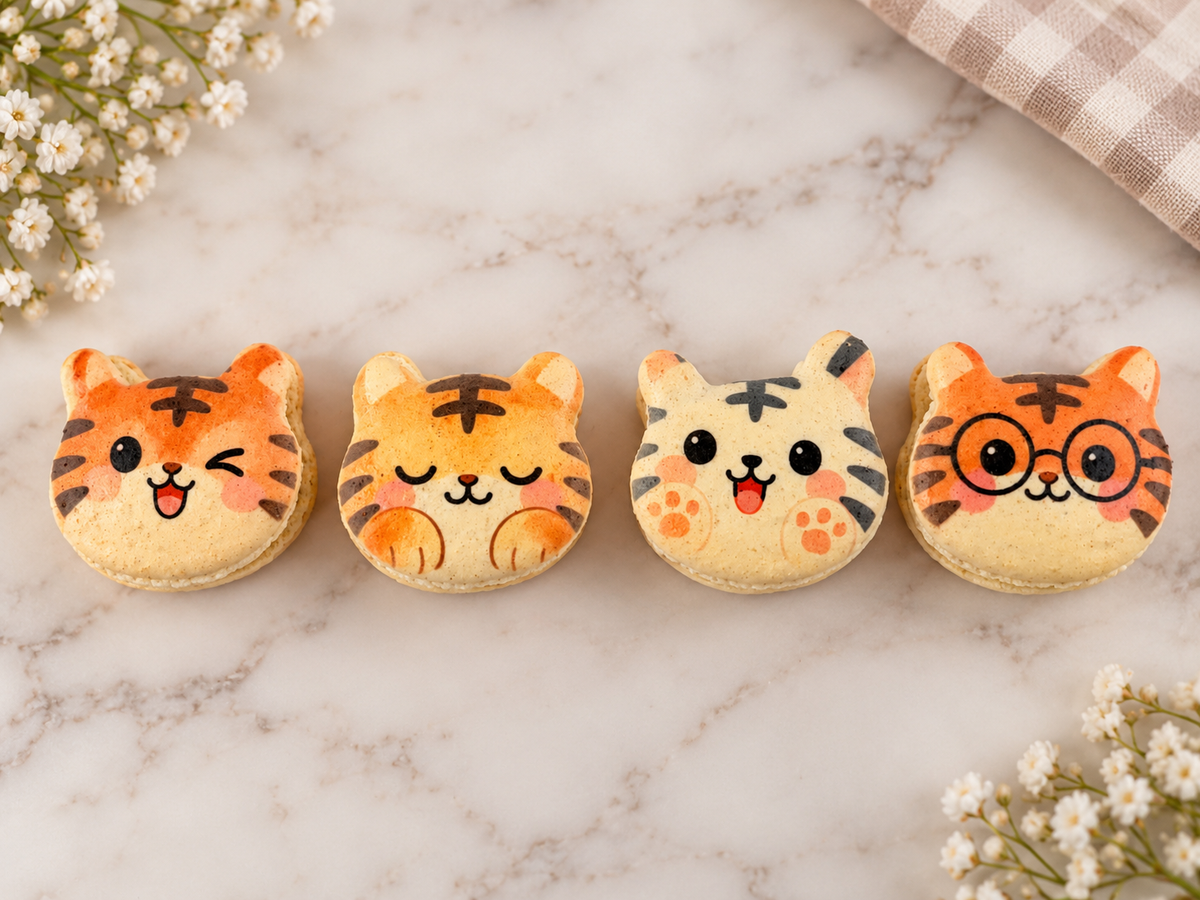 Little Roar Tiger French Macarons | Cute Kawaii Cat-Shaped Macaron Gift Box