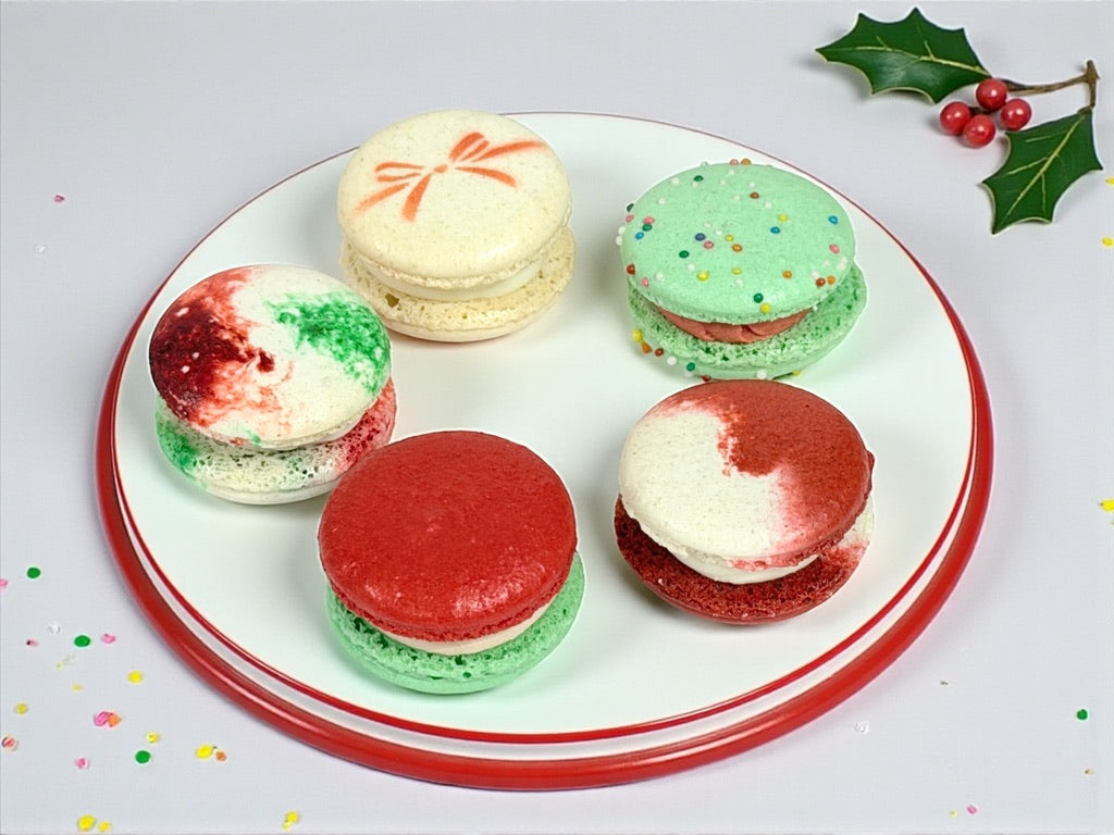 🎄 Christmas Variety Pack – 50 Fresh French Macarons (10 of Each Flavor)