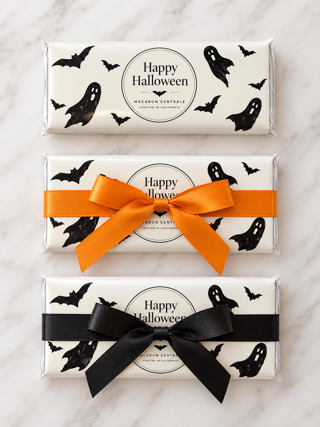 Happy Halloween Chocolate Bar, Ghost Bat Party Favor, Halloween Candy Gift, Optional Orange or Black Ribbon