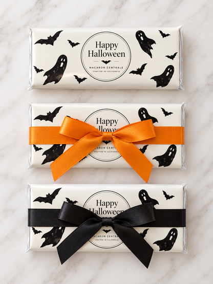 Happy Halloween Chocolate Bar, Ghost Bat Party Favor, Halloween Candy Gift, Optional Orange or Black Ribbon