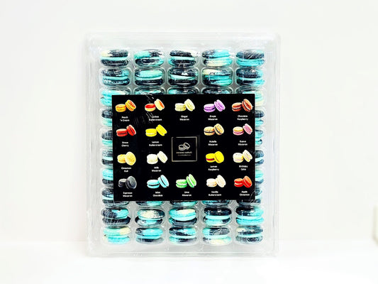 50 Pack Blue Curacao White Chocolate French Macarons - Macaron Centrale