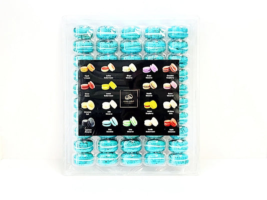 50 Pack blue raspberry and white chocolate French macaron value pack - Macaron Centrale