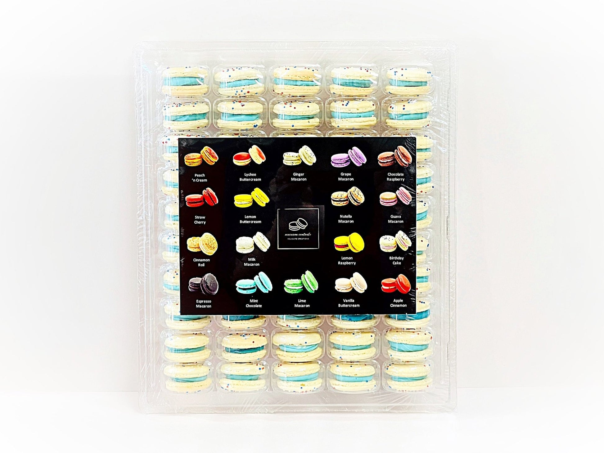 50 Pack Blue, Red, White Sprinkle Macarons French Macaron Value Pack - Macaron Centrale