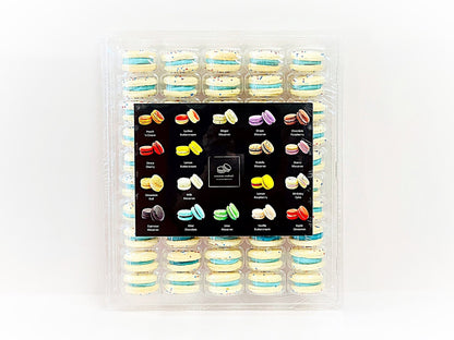 50 Pack Blue, Red, White Sprinkle Macarons French Macaron Value Pack - Macaron Centrale