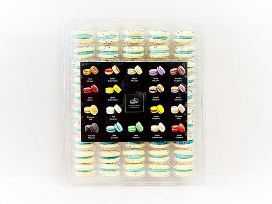 50 Pack Blue, Red, White Sprinkle Macarons French Macaron Value Pack - Macaron Centrale