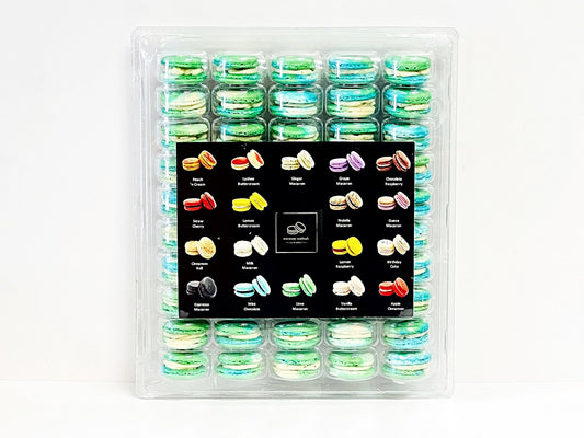 50 Pack Blueberry Pistachio French Macarons Value Pack - Macaron Centrale