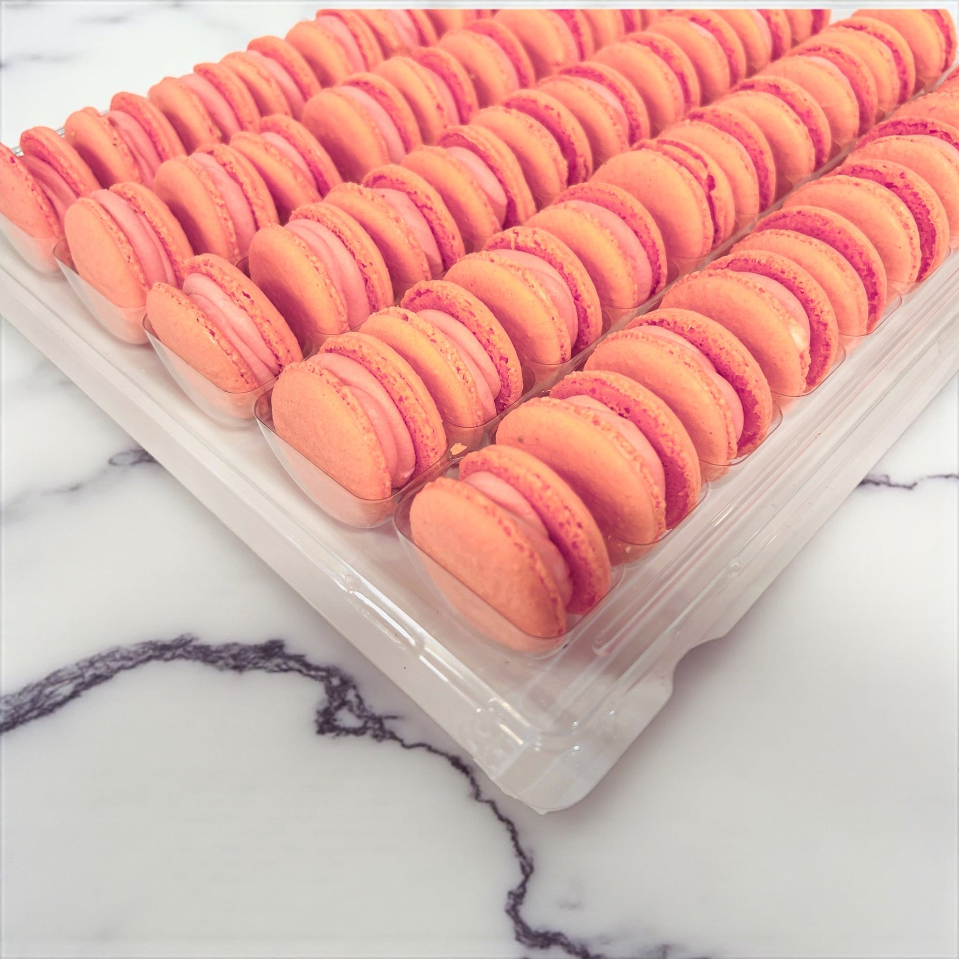 50 Pack Coral Velvet French Macarons - Macaron Centrale