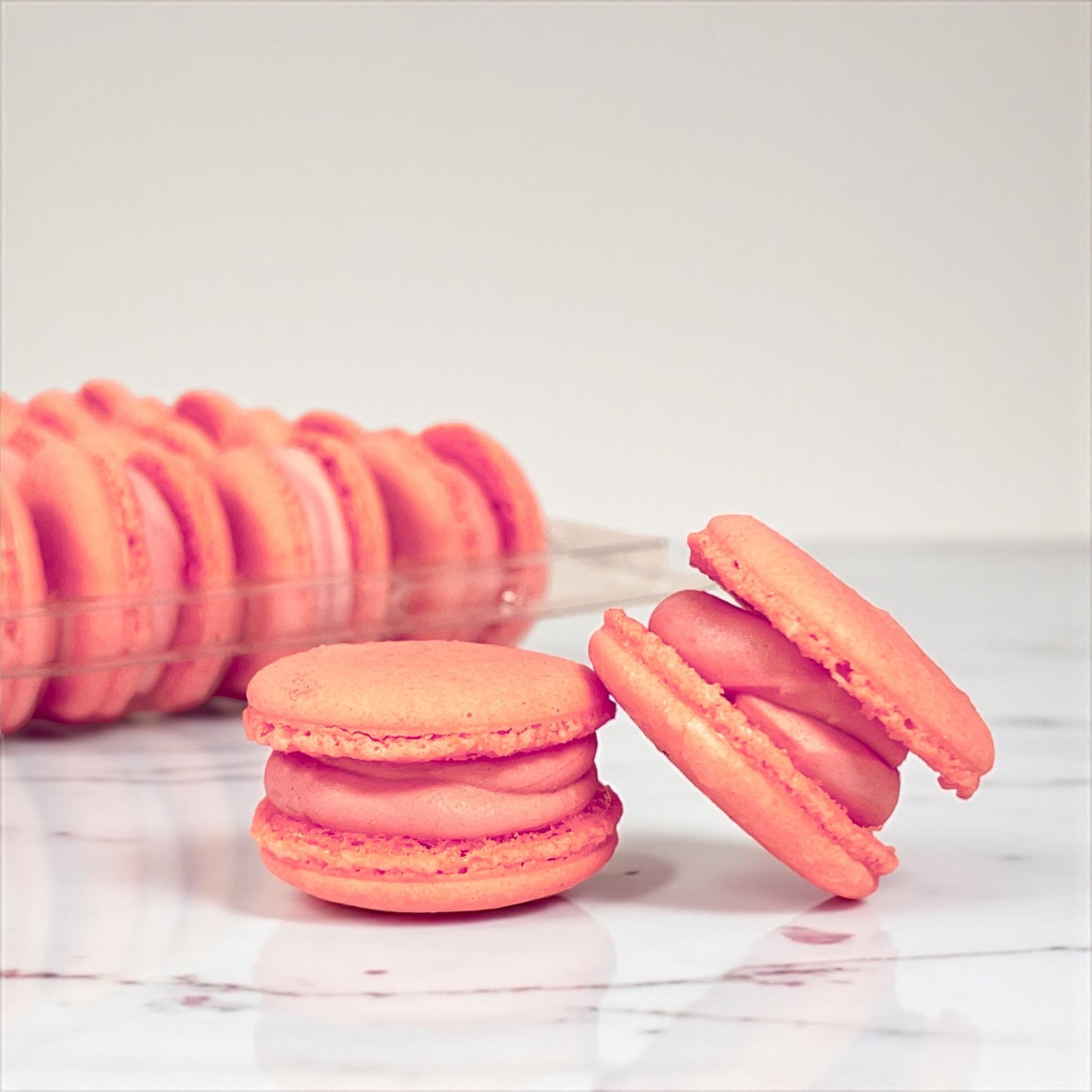 50 Pack Coral Velvet French Macarons - Macaron Centrale