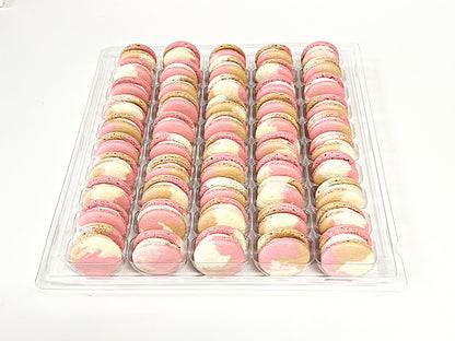 50 Pack Raspberry Praline French Macarons - Macaron Centrale