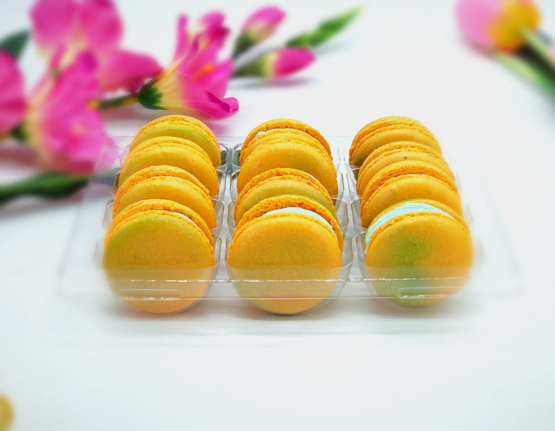 6 Pack Mango French Macarons | Perfect for your next celebratory events. - Macaron Centrale
