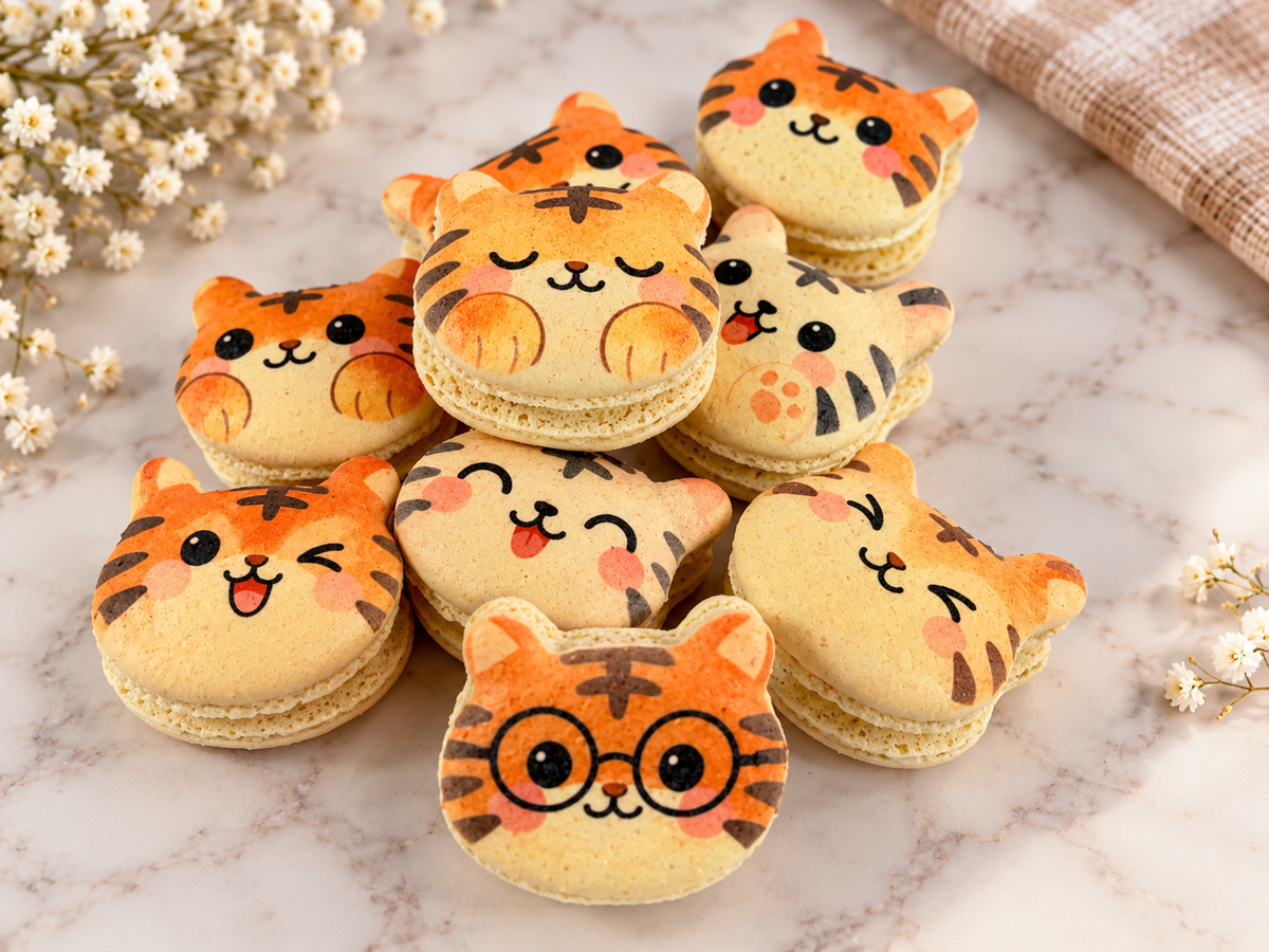 Little Roar Tiger French Macarons | Cute Kawaii Cat-Shaped Macaron Gift Box