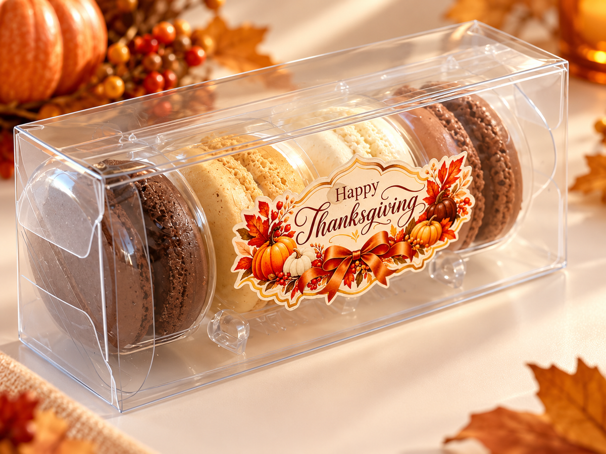 Thanksgiving Macaron Gift Box | 4 French Macarons | Fall Party Favors | Friendsgiving Gifts | Autumn Dessert Favors | Thanksgiving Treats