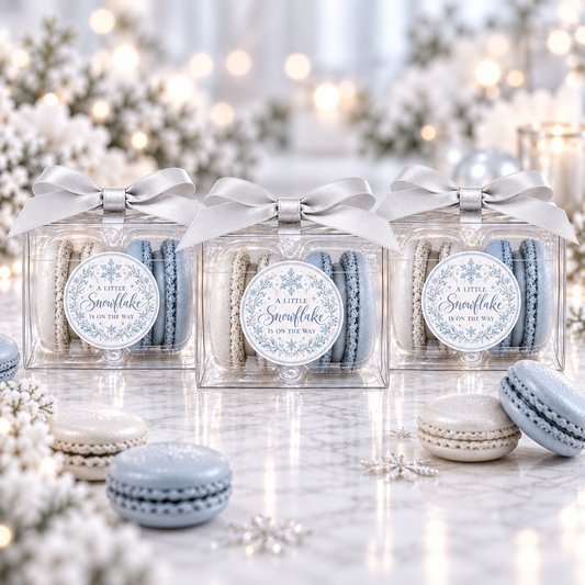 A Little Snowflake Is on the Way Macaron Favors | Winter Baby Shower Favors | Personalized 2 Macaron Gift Box | Snowflake Baby Shower
