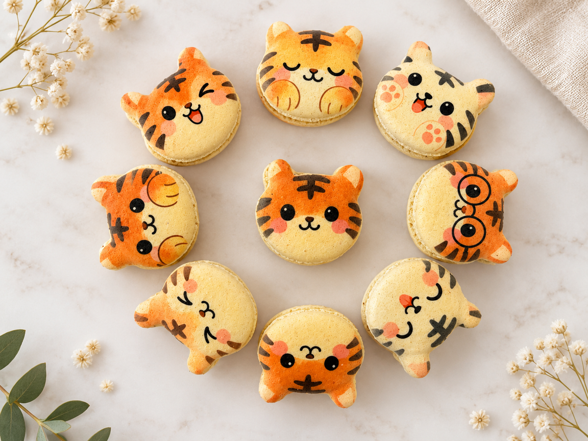 Little Roar Tiger French Macarons | Cute Kawaii Cat-Shaped Macaron Gift Box