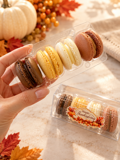 Thanksgiving Macaron Gift Box | 4 French Macarons | Fall Party Favors | Friendsgiving Gifts | Autumn Dessert Favors | Thanksgiving Treats
