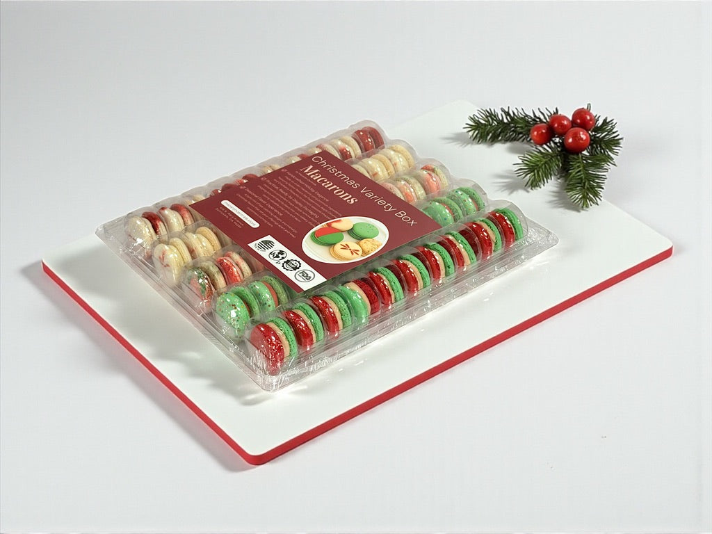 🎄 Christmas Variety Pack – 50 Fresh French Macarons (10 of Each Flavor)