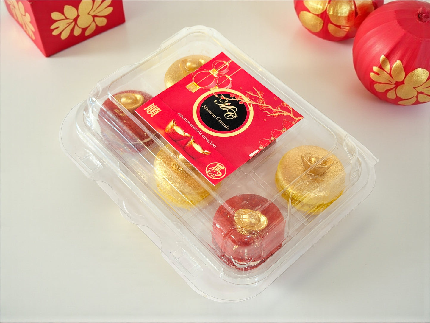 Harmony of Luck Macarons | Red & Gold Ingot Dessert Box for All Celebrations