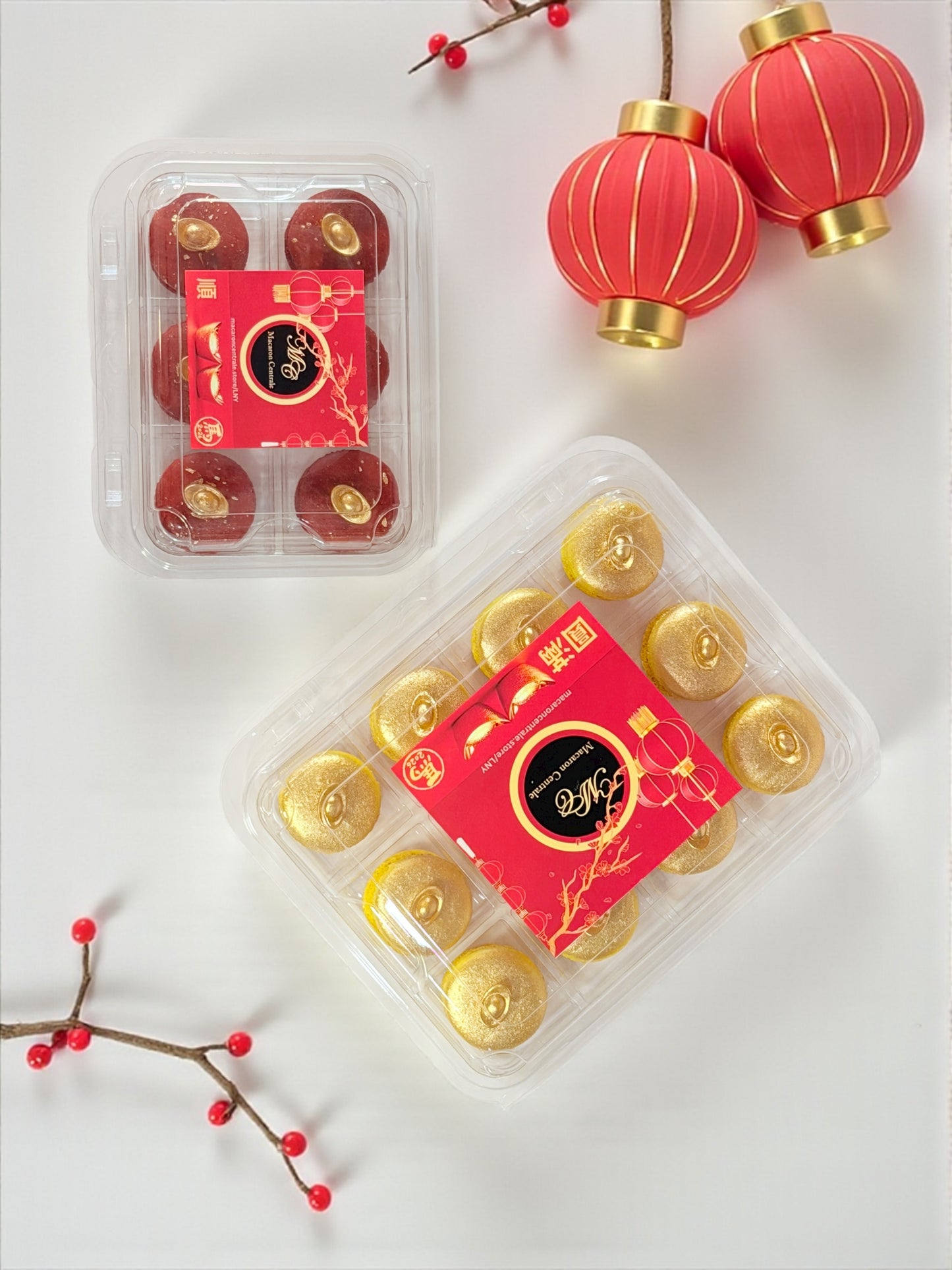 Harmony of Luck Macarons | Red & Gold Ingot Dessert Box for All Celebrations