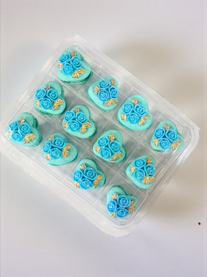 Vegan Rosette Heart French Macaron | Blue