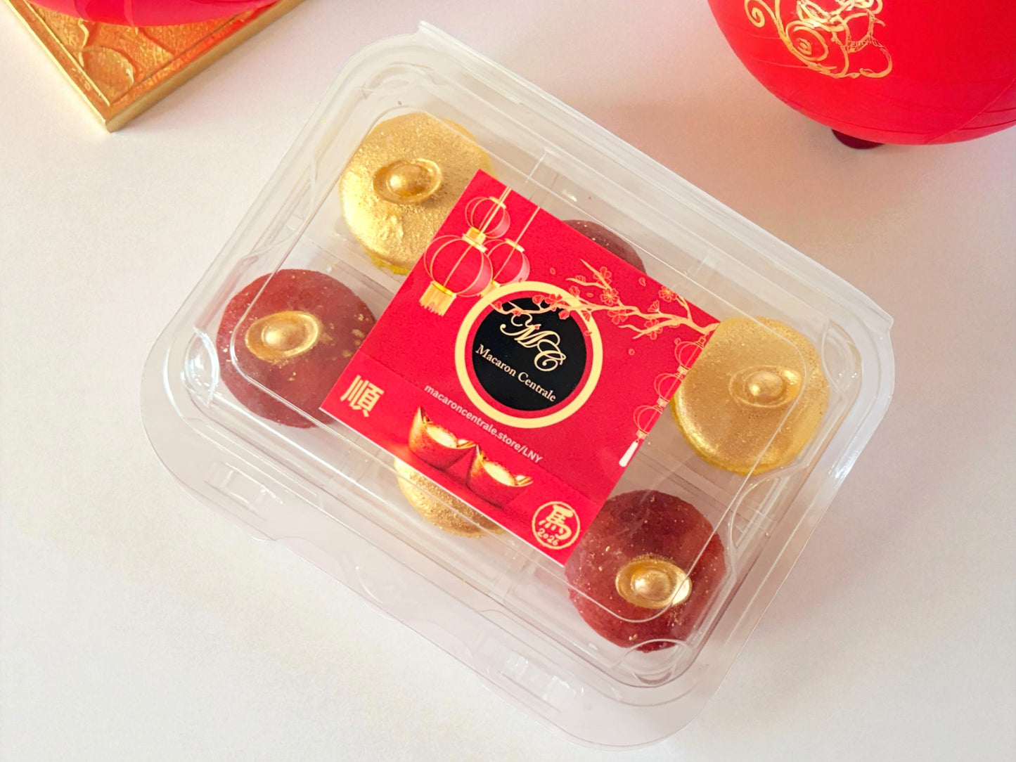 Harmony of Luck Macarons | Red & Gold Ingot Dessert Box for All Celebrations