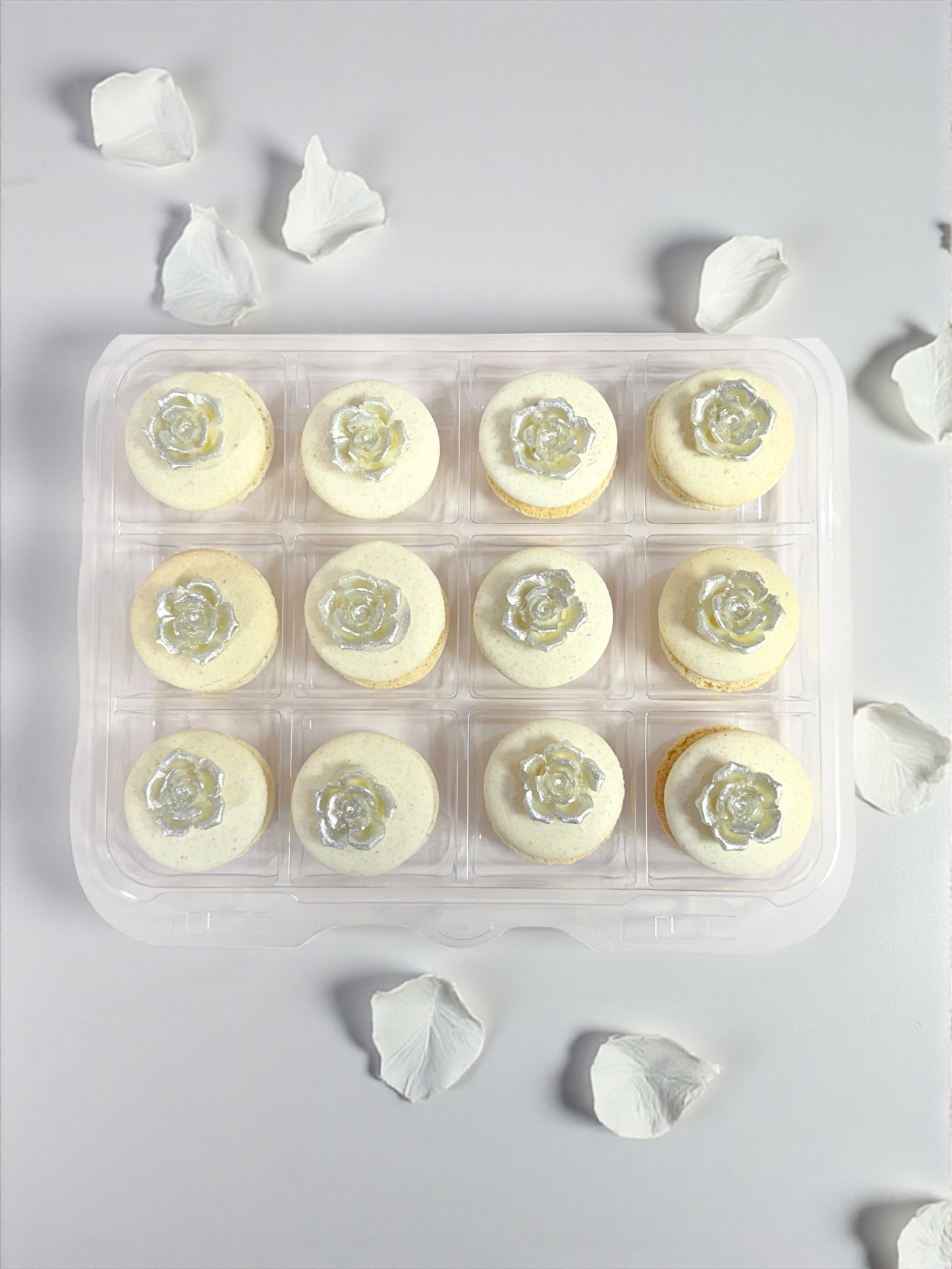 Silver Bloom Macarons | Hand-Crafted Rose Charm Set