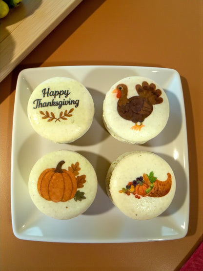 🧡 Thanksgiving Dessert Box | Pumpkin, Turkey & Cornucopia Printed French Macarons