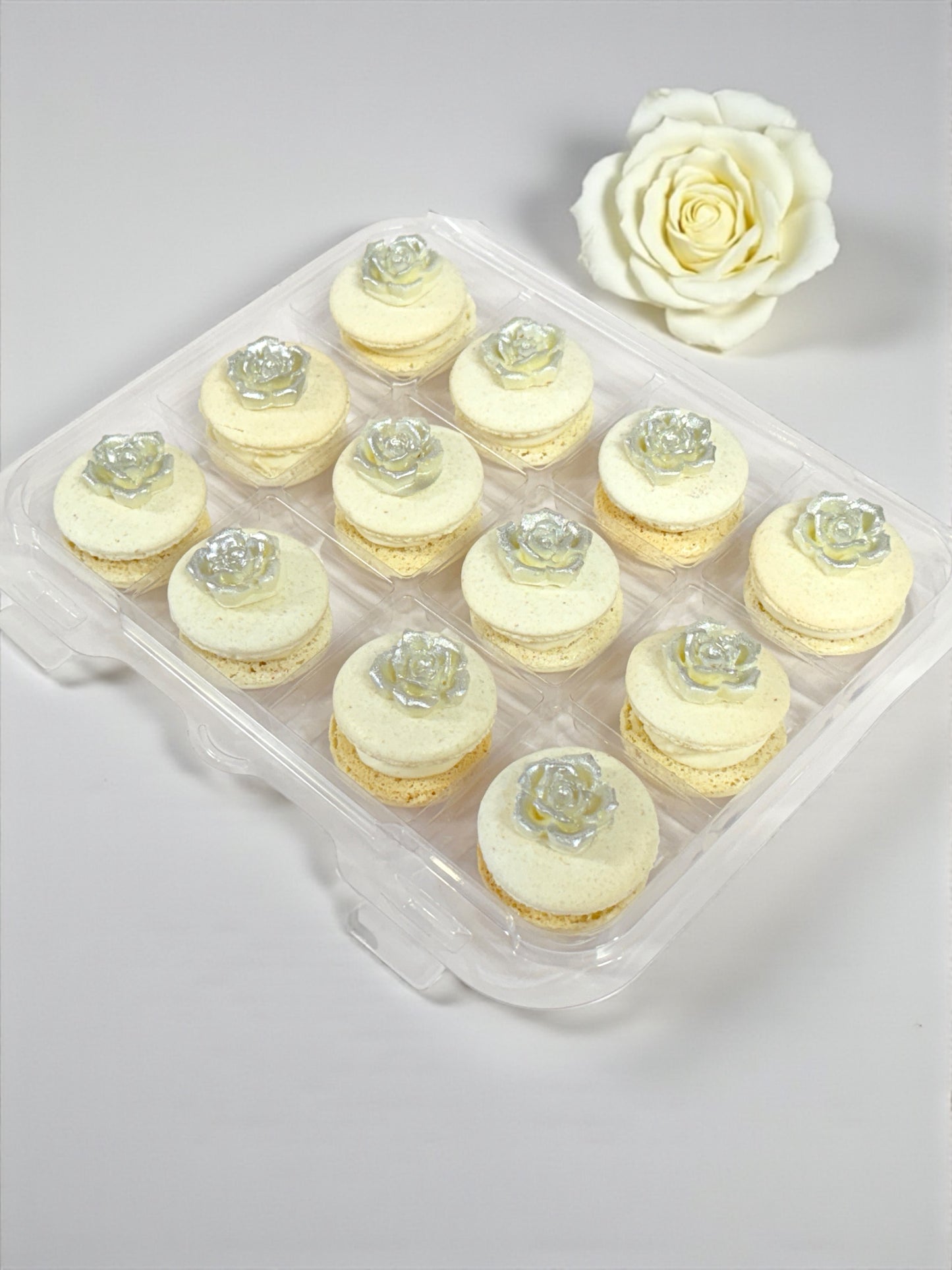 Silver Bloom Macarons | Hand-Crafted Rose Charm Set
