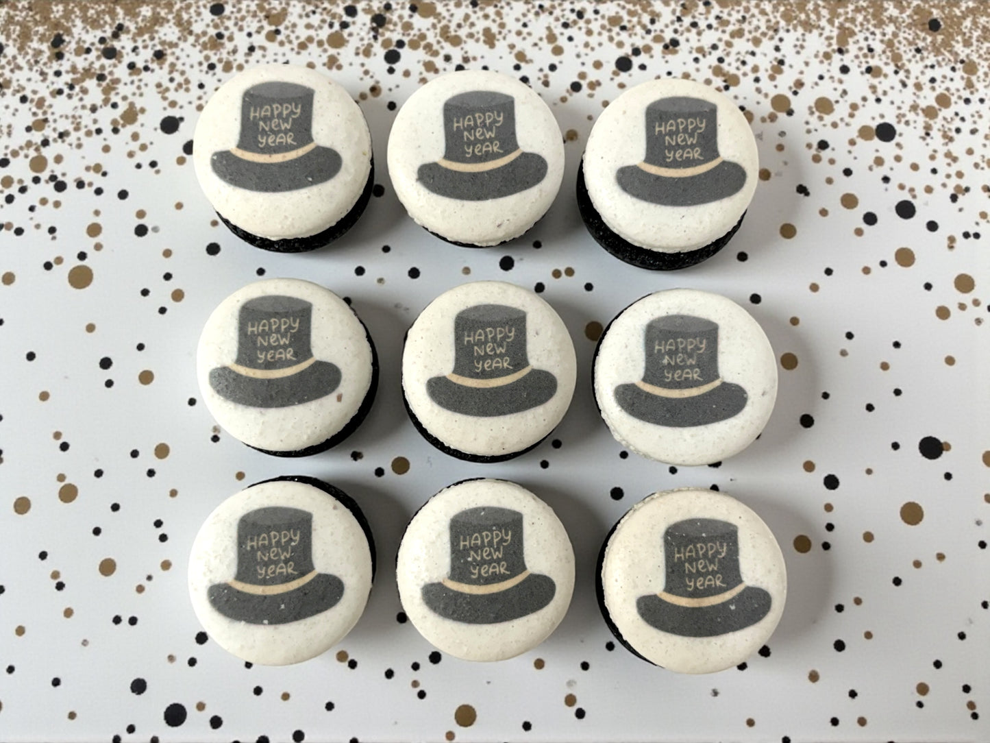 🎩 Happy New Year Top Hat Printed French Macarons