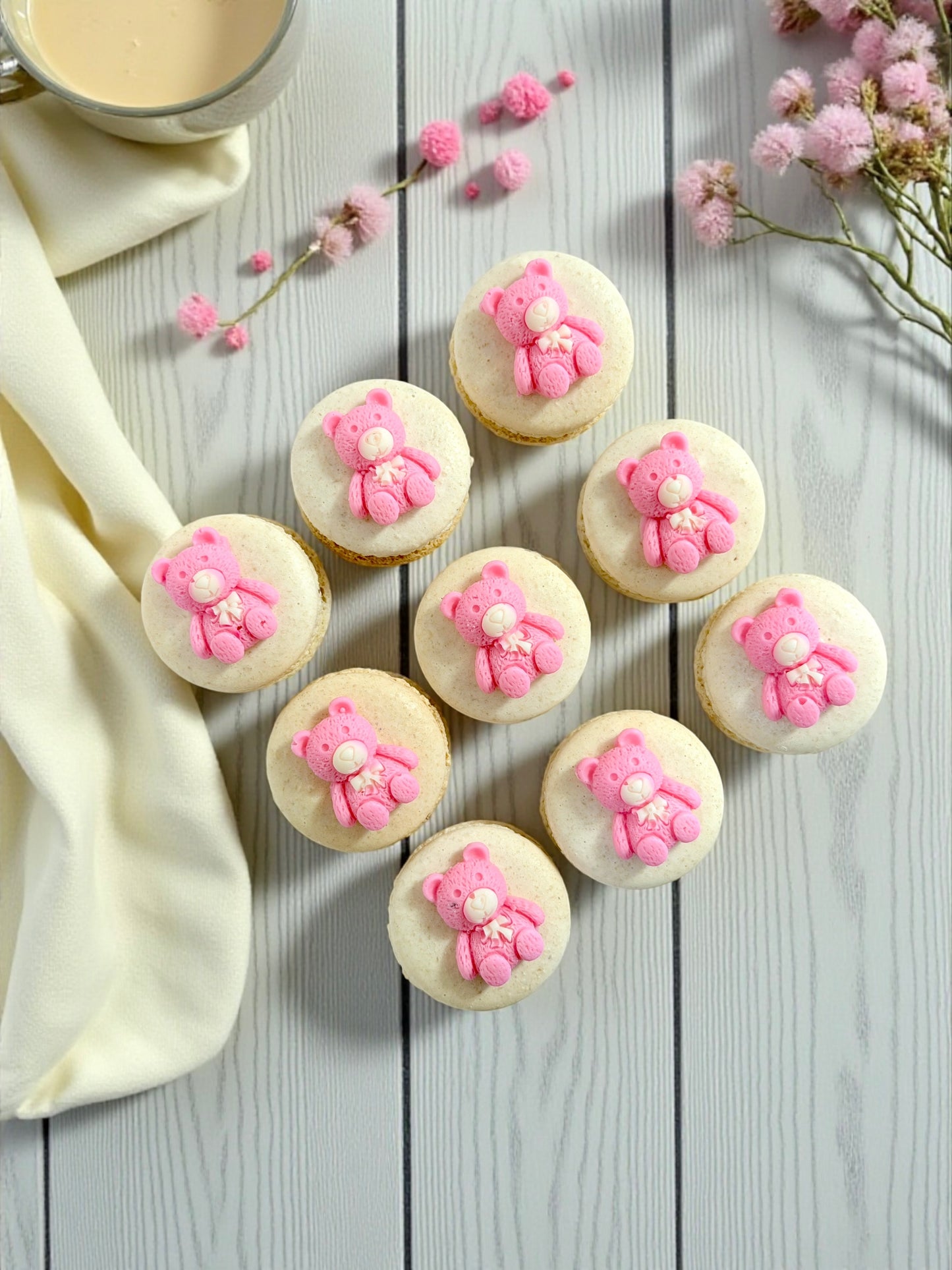 Pink Teddy Macarons – Adorable French Cookies for Baby Birthdays or Party Favors