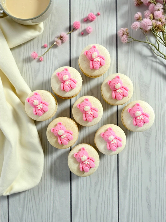 Pink Teddy Macarons – Adorable French Cookies for Baby Birthdays or Party Favors