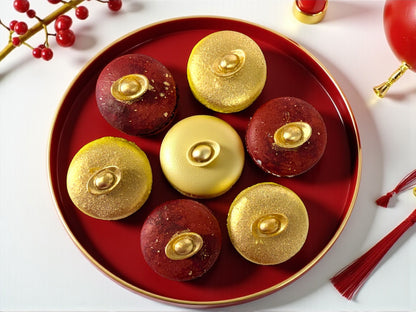 Harmony of Luck Macarons | Red & Gold Ingot Dessert Box for All Celebrations