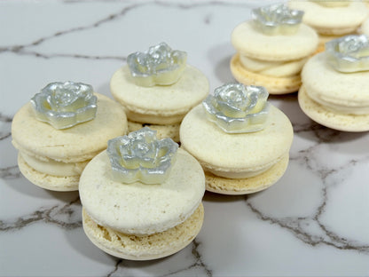 Silver Bloom Macarons | Hand-Crafted Rose Charm Set