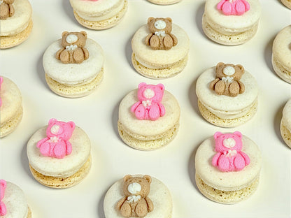 Pink Teddy Macarons – Adorable French Cookies for Baby Birthdays or Party Favors