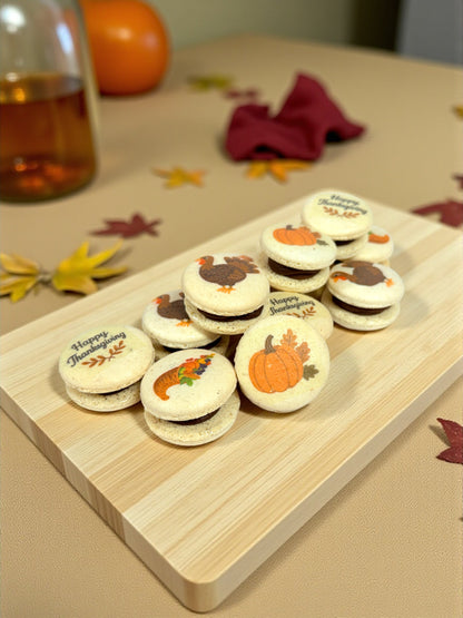 🧡 Thanksgiving Dessert Box | Pumpkin, Turkey & Cornucopia Printed French Macarons