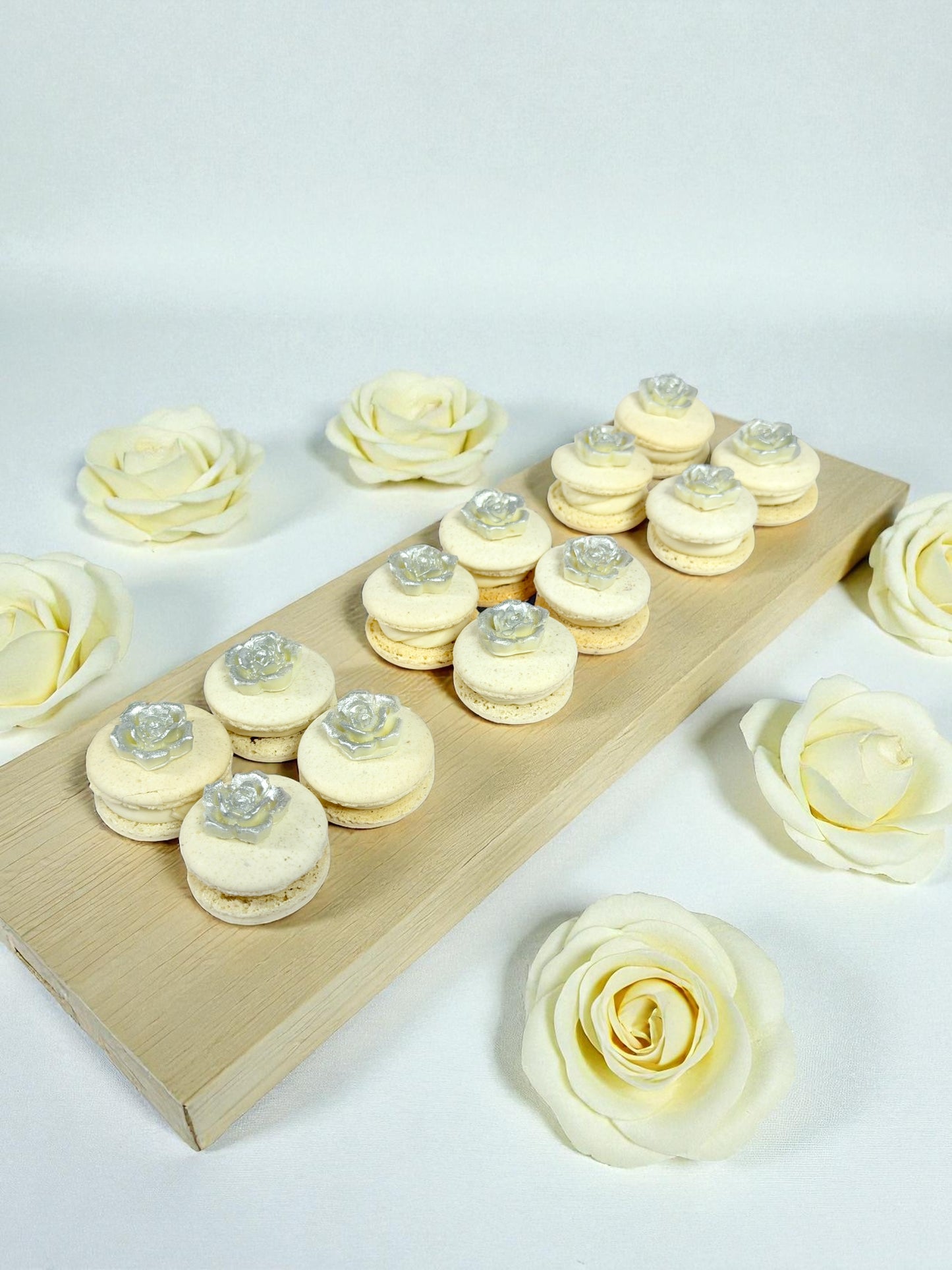 Silver Bloom Macarons | Hand-Crafted Rose Charm Set