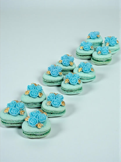 Vegan Rosette Heart French Macaron | Blue
